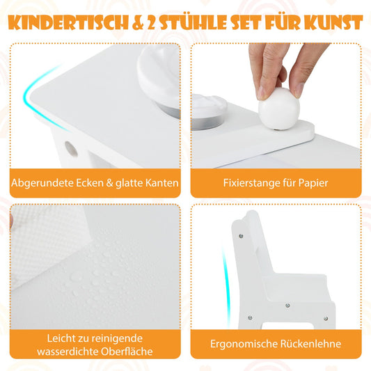 3 in 1 activity table & easel with liftable table top & 6 fabric containers & paper roll white