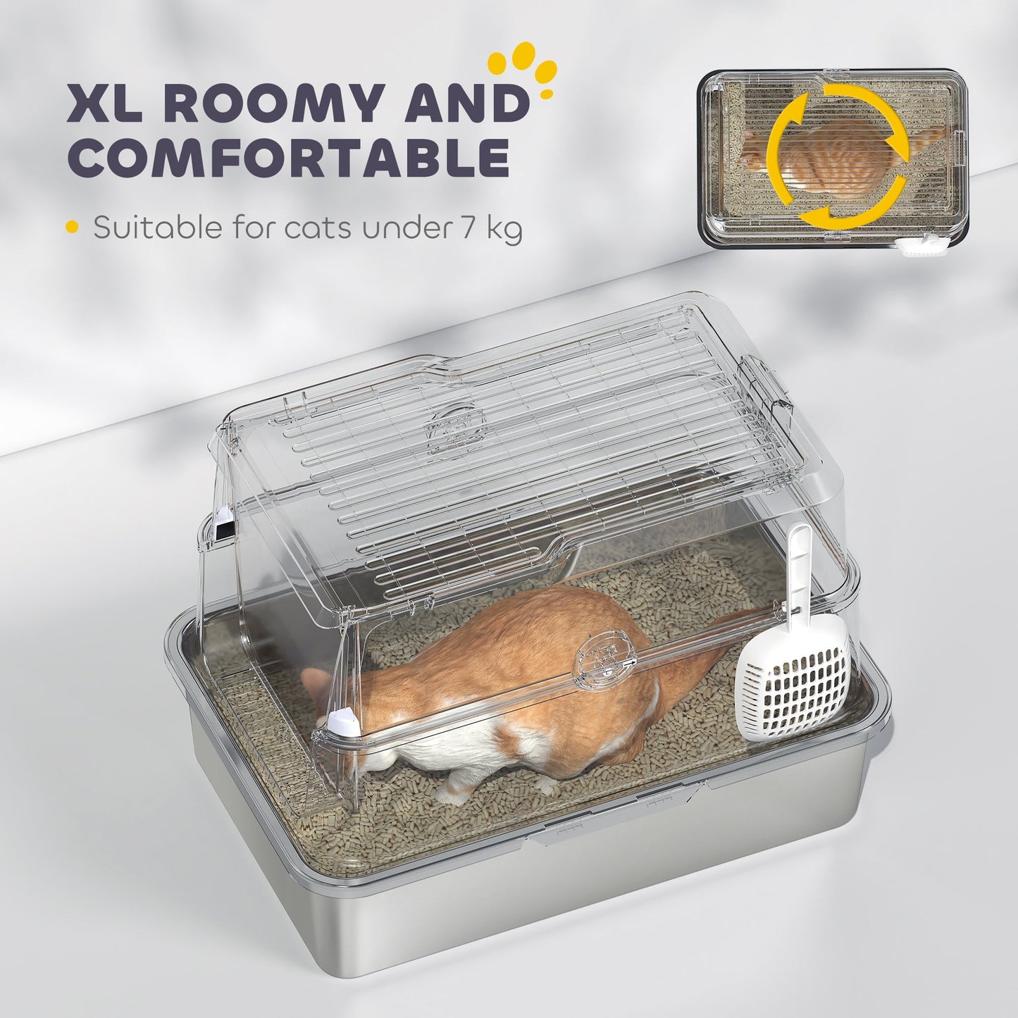 PawHut Extra Large Stainless Steel, Cat Litter Tray with Scoop, Flip Top