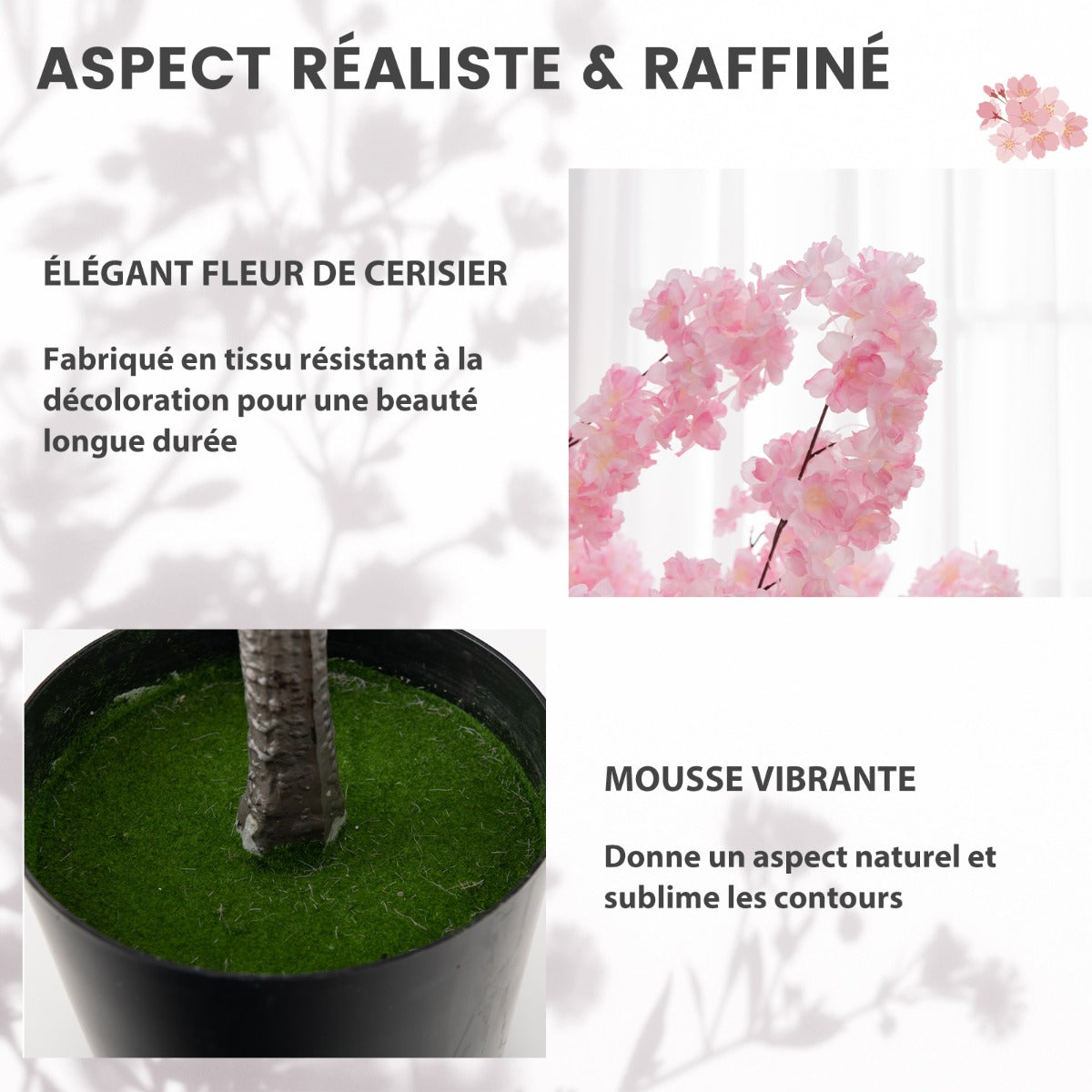 190CM Artificial Plant in Cement Filled Pot with 900 Pink Flowers Fake Cherry Tree with Simulated PE Trunks Modern Decoration Pink