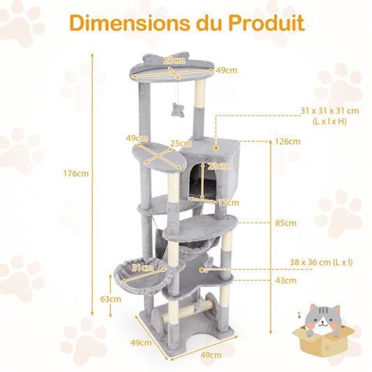 69 Inch Multi-level Cat Tree with Top Perch and Cozy Condo
