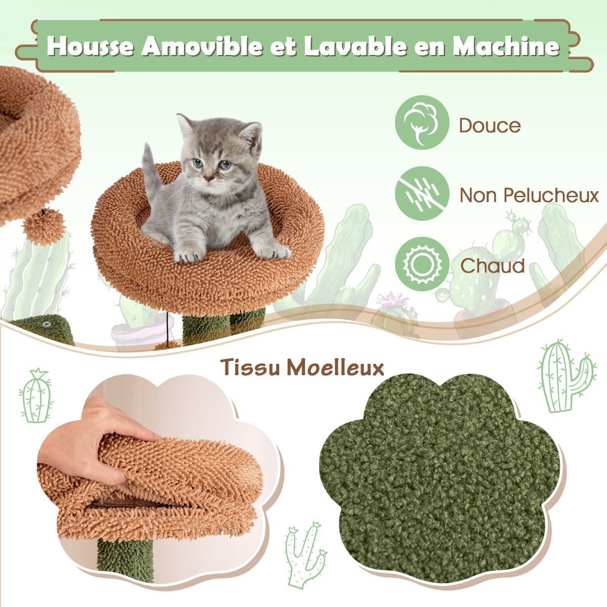 160cm Cactus Cat Tree Multi-level Cat Tower with Sisal Scratching Posts-Green