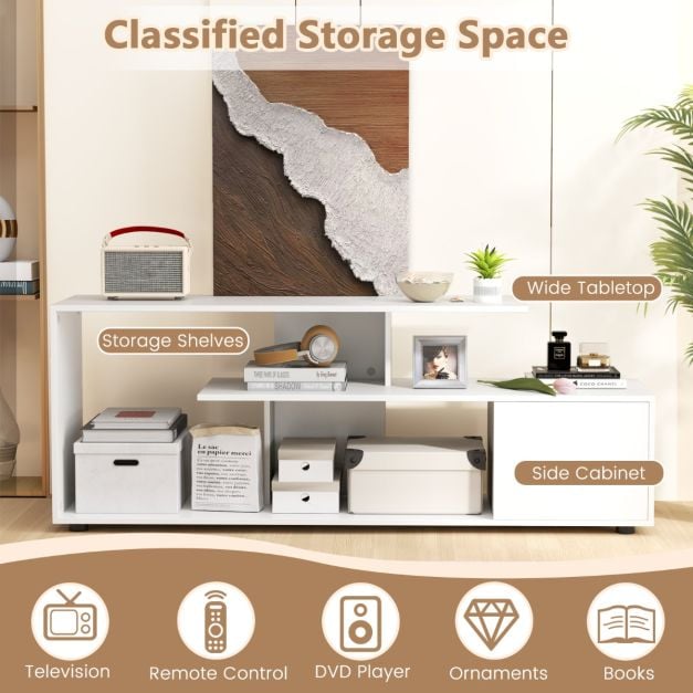 TV stand for TVs up to 55 inches with shelves & cabinet TV cabinet lowboard white