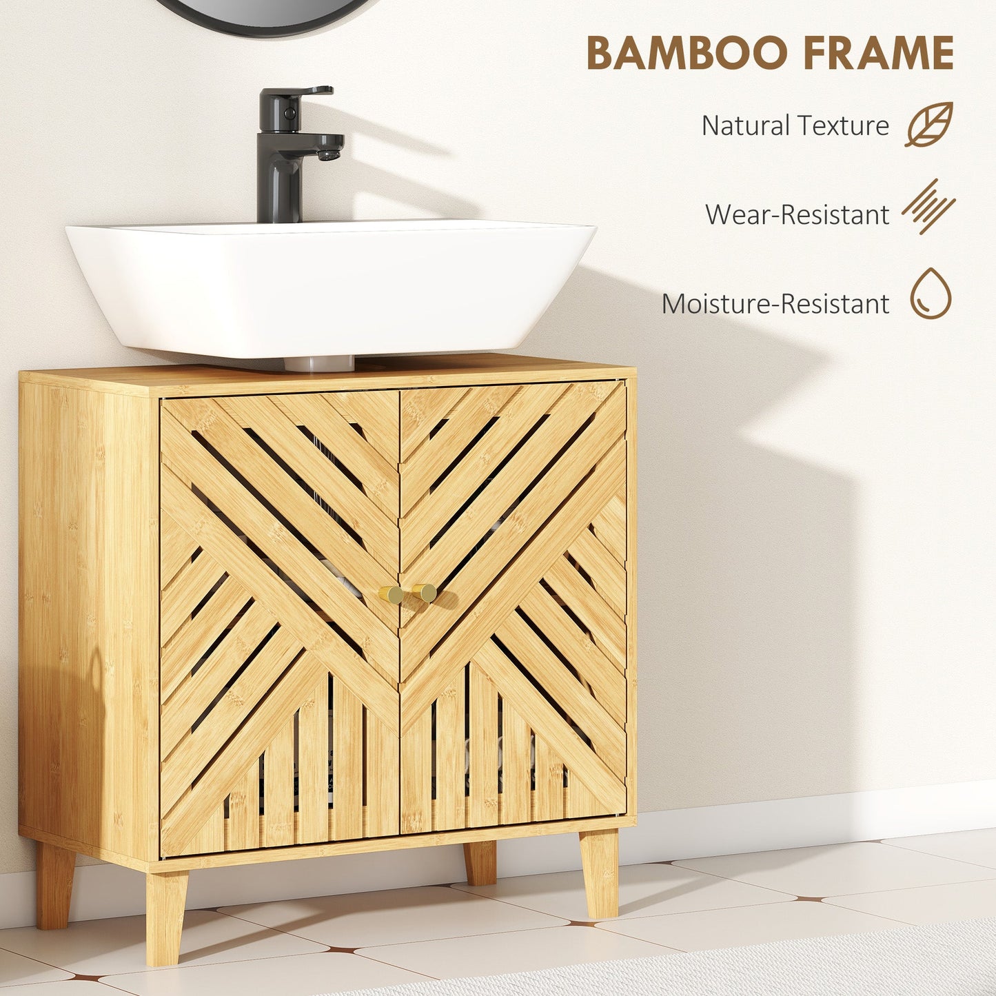 HOMCOM Bamboo Bathroom Under Sink Cabinet with Adjustable Shelf for Basin without Pedestal - Natural