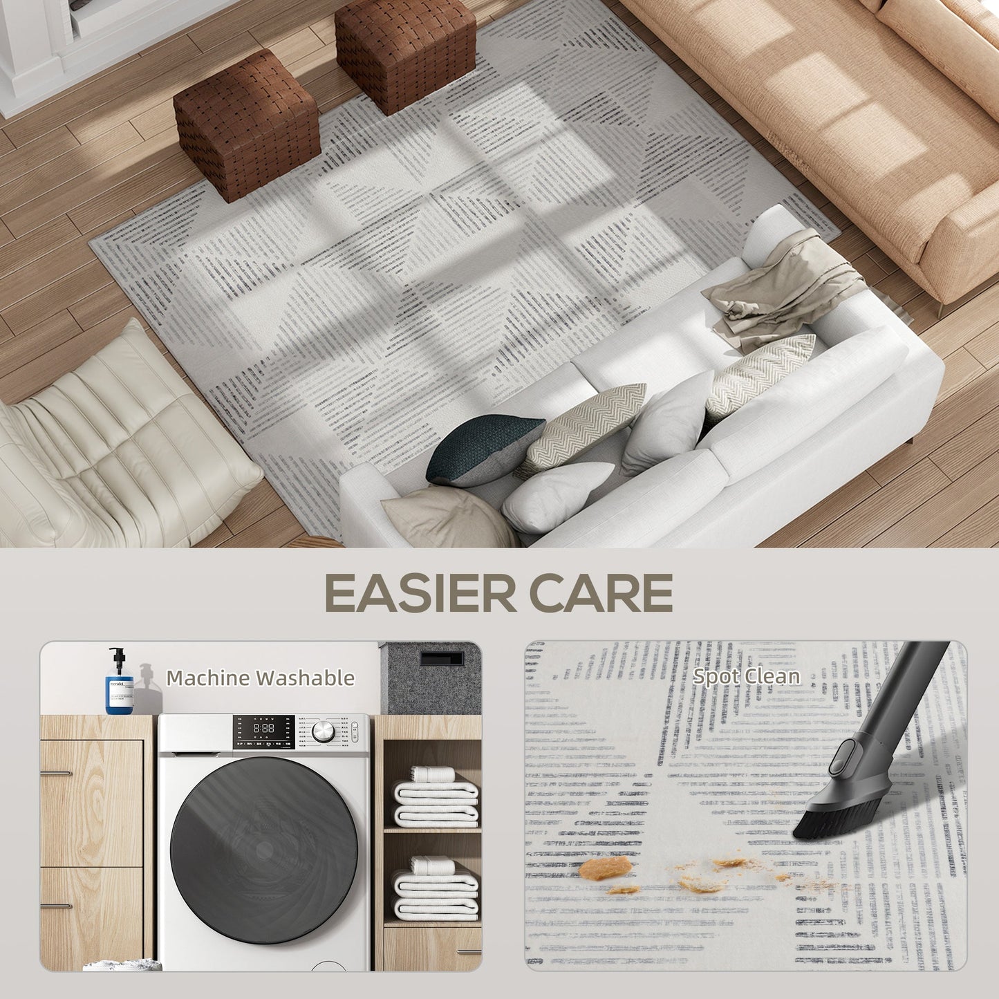 HOMCOM Modern Area Rug, Geometric Pattern Non-Slip Washable Rug, Soft Floor Carpet for Living Room, Bedroom, Dining Room, Home Office, 230 x 160 cm, Grey