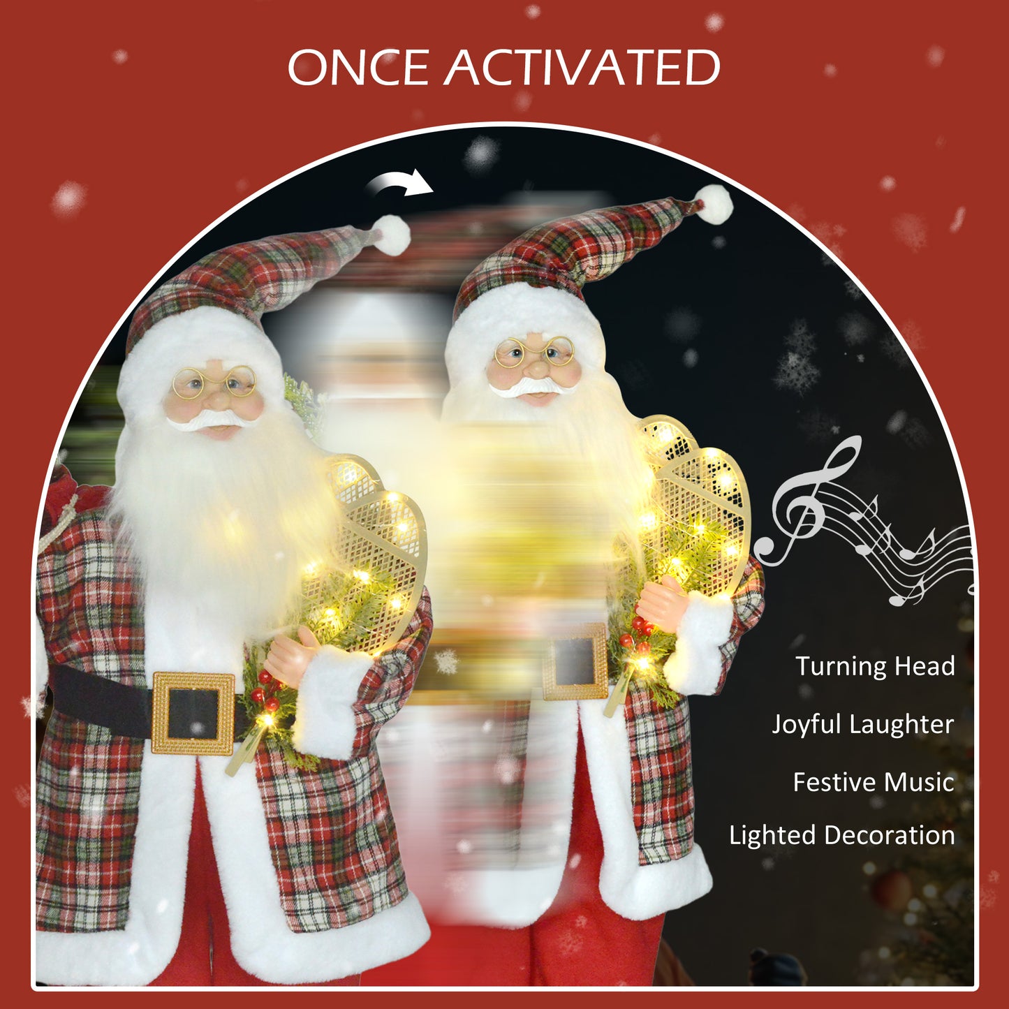 HOMCOM 120cm Animated Santa Claus Figure, with Sound and Lights - Red/Green