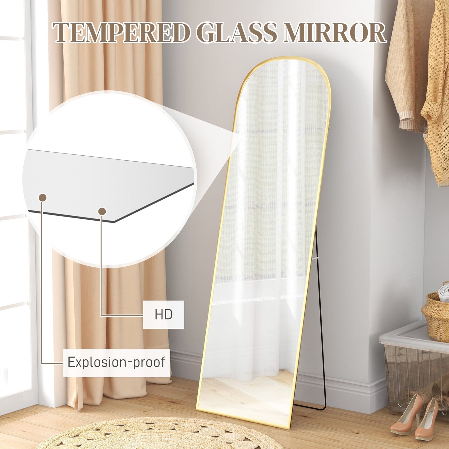 HOMCOM 162cm Aluminium Frame Standing Mirror - Gold