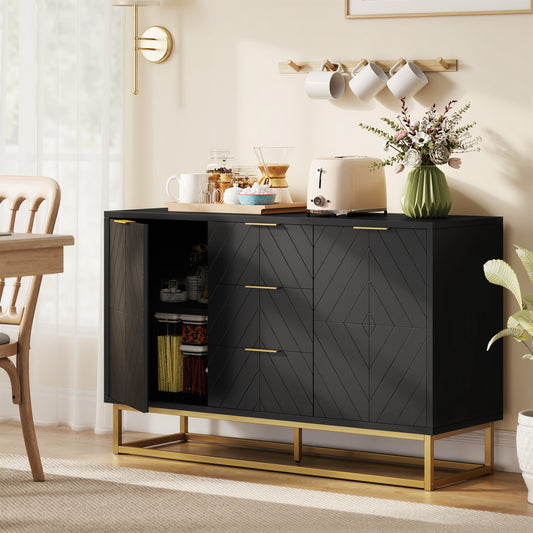 HOMCOM Sideboard with 3 Drawers and Adjustable Shelves for Living Room - Black