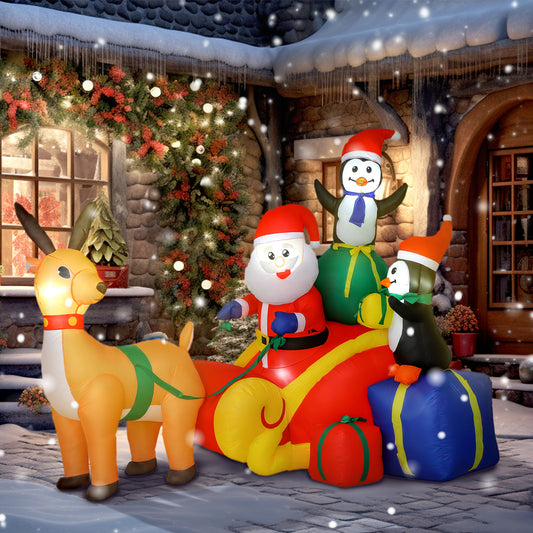 Outsunny 6ft Inflatable Santa Sleigh Decoration, with Accessories