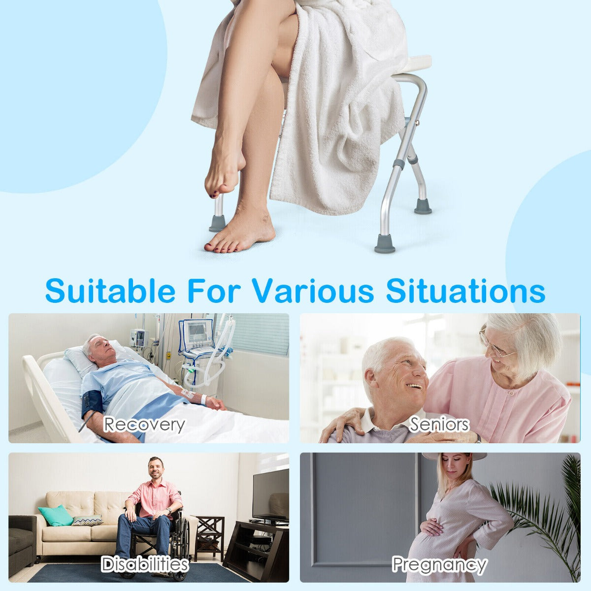 Folding Portable Shower Seat with Adjustable Height for Bathroom