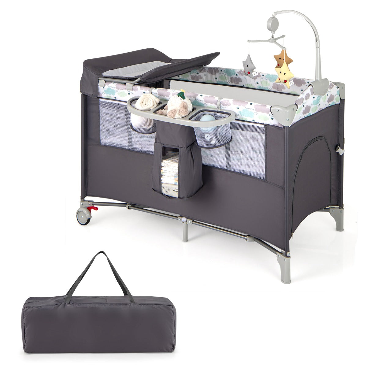 5-In-1 Baby Bassinet Crib Bedside Sleeper Nursery Center-Grey