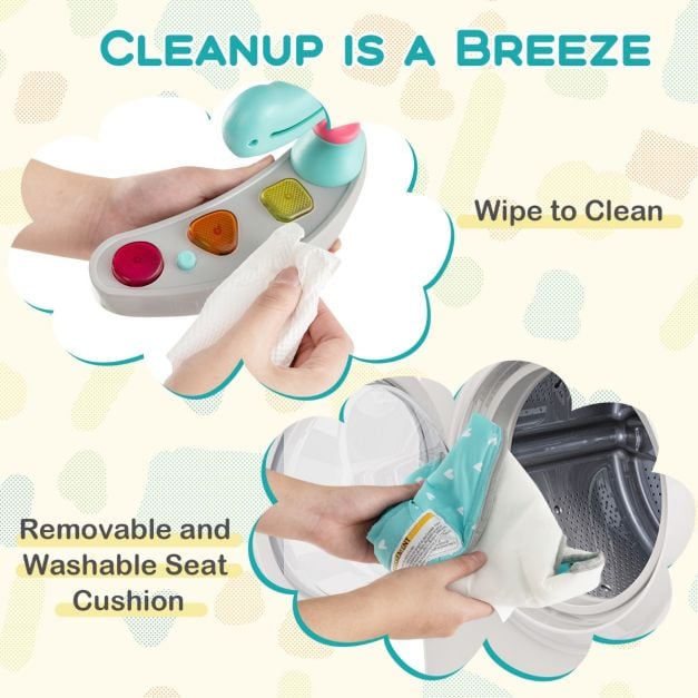 Baby Bouncer Playground with 3 Adjustable Heights Baby Walker with Music & Light 360° Rotating Seat for Baby 6 Months+ Dark Blue