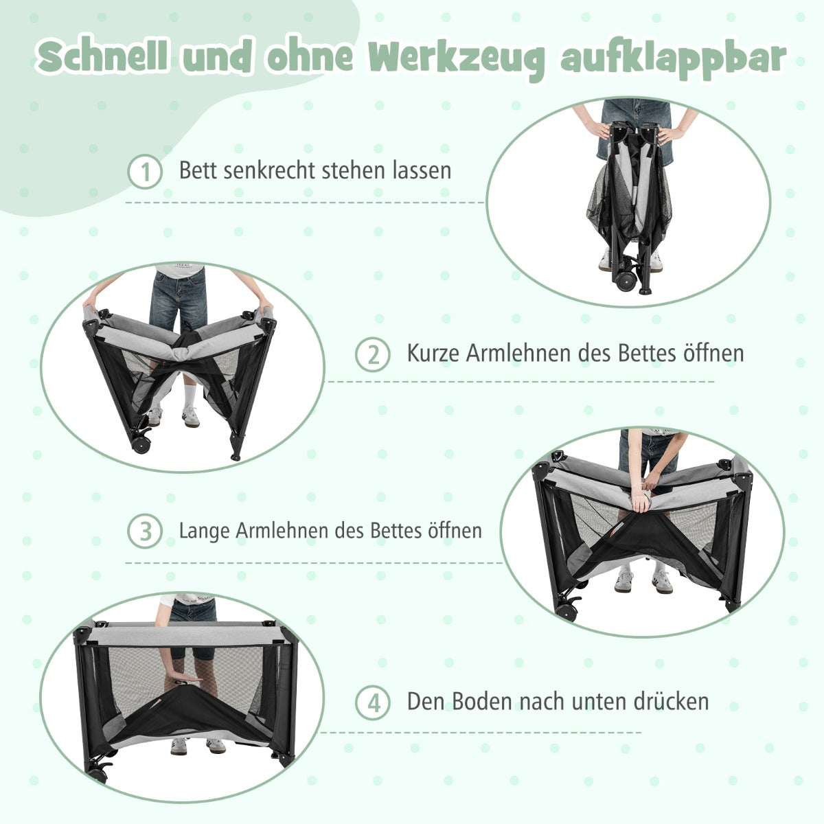 5-in-1 Portable Baby Bed with Travel Cot & Cradle & Playpen & Changing Table Black + Gray