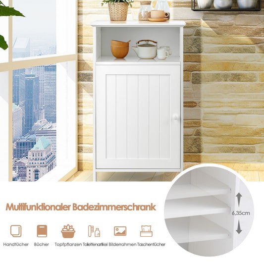 Bathroom Freestanding Adjustable Shelf Floor Storage Cabinet-White