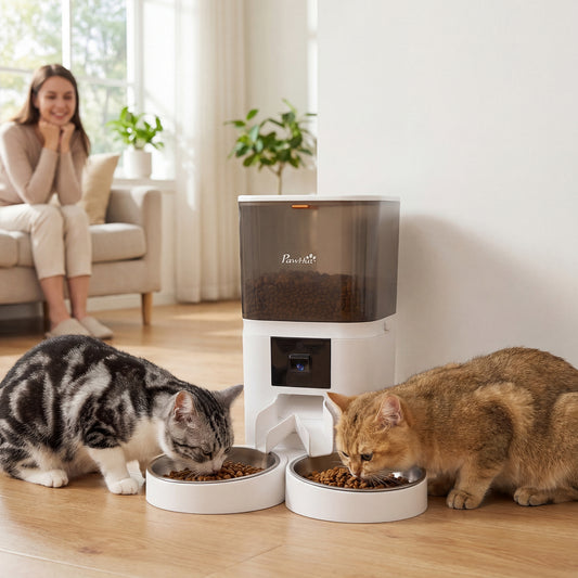 PawHut Automatic Cat Feeder for 2 Cats with HD Cameraï¼2.4G & 5G WiFi Pet Food Dispenser 6L APP Control