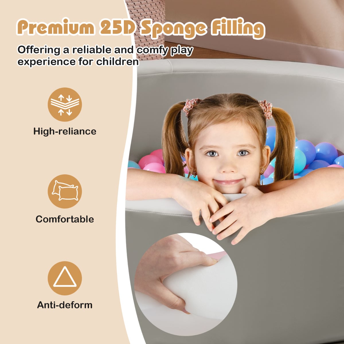 Ball Pit for Toddlers Baby Foam Ball Pit with Ocean Balls Soft Round Kids Ball Pool-Grey