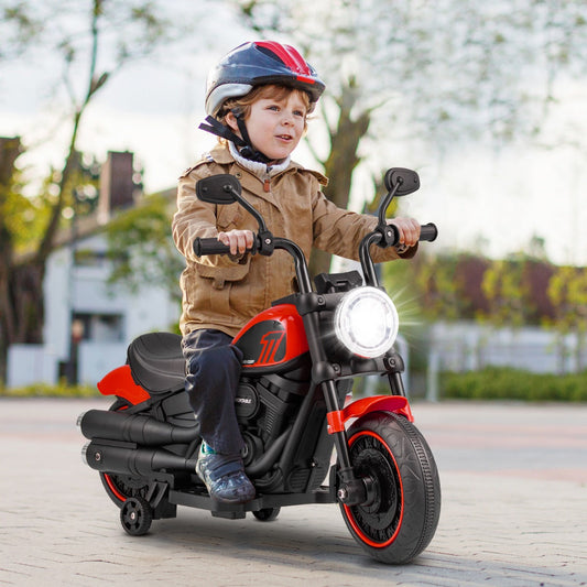 6V Kids Ride On Motorcycle with Training Wheels and Headlight for Toddlers-Red
