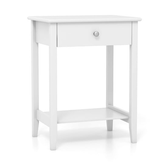 Set of 2 Bedside Couch Sofa Table with Sliding Drawer-White-1 Piece