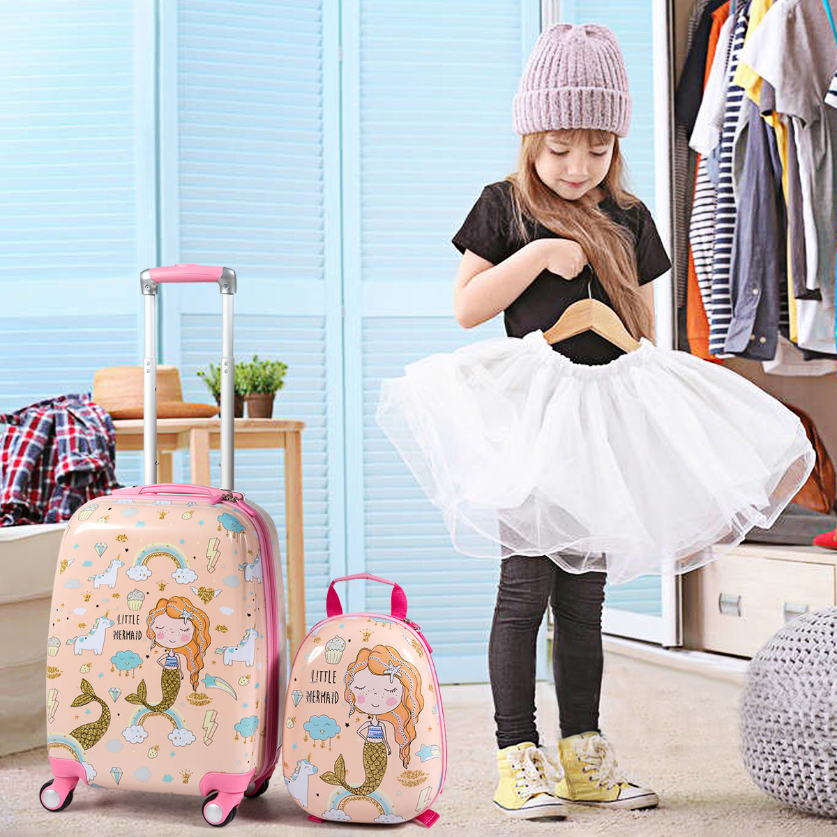 Childrens luggage mermaid travel suitcase childrens suitcase set with backpack pink
