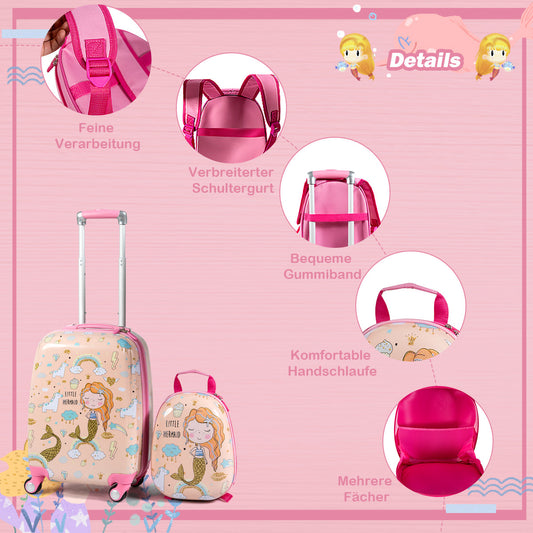 Children's luggage mermaid travel suitcase Children's suitcase set with backpack pink