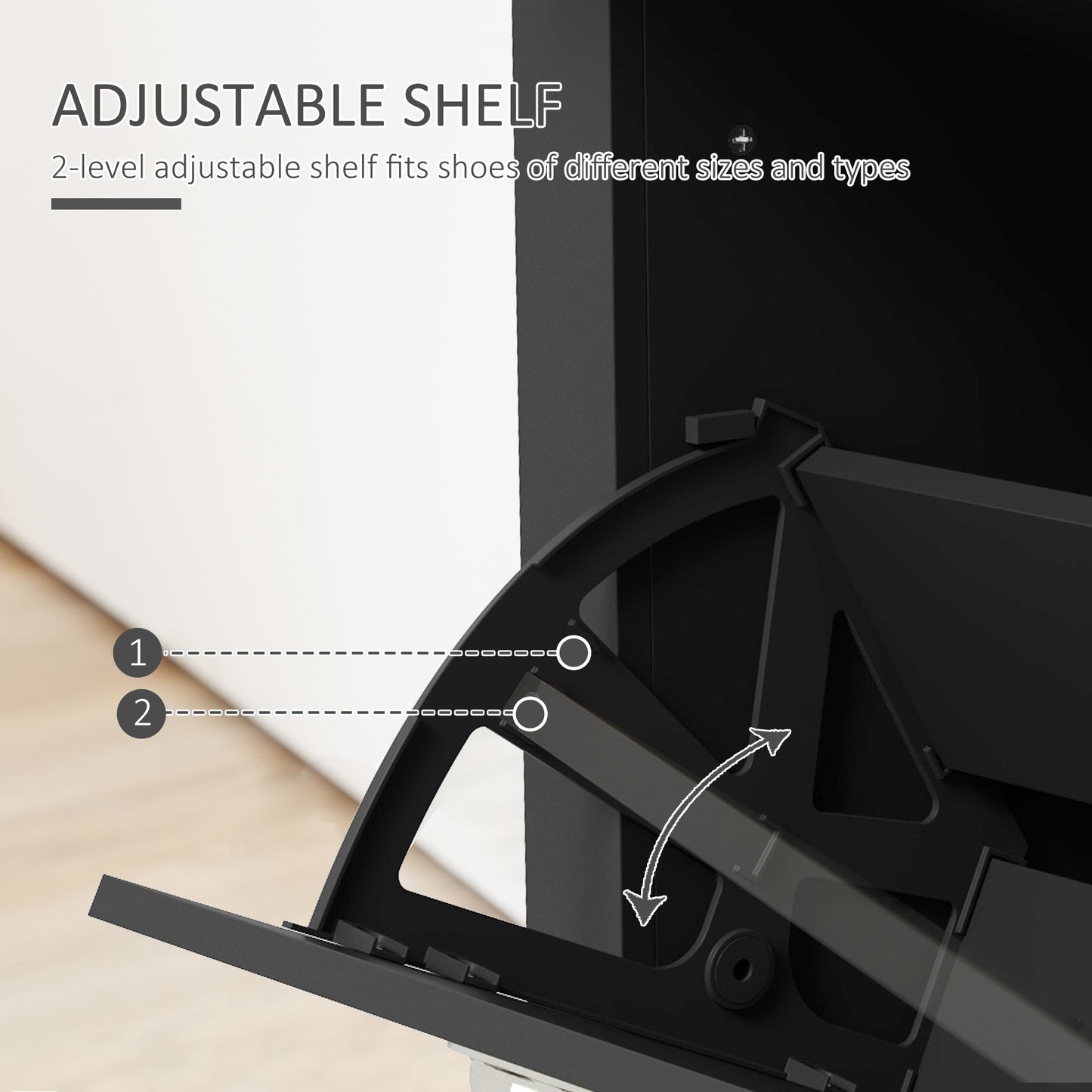 HOMCOM 2 Drawer Shoe Cabinet Modern Narrow Shoe Cupboard Hallway Wooden Storage Organiser with Flip Doors Adjustable Shelf for 6-12 Pairs, Black