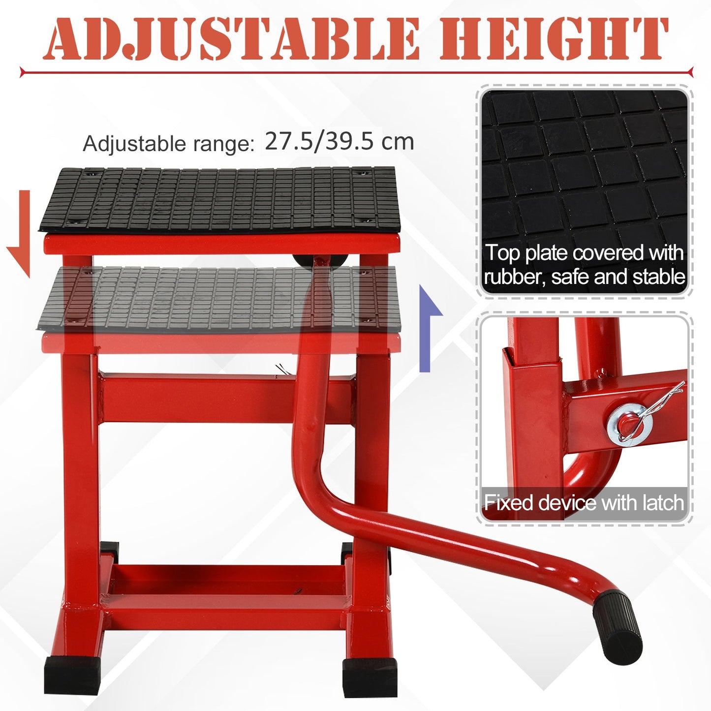 DURHAND Steel Motorbike Jack Lift, 27.5 / 39.5 H cm - Red