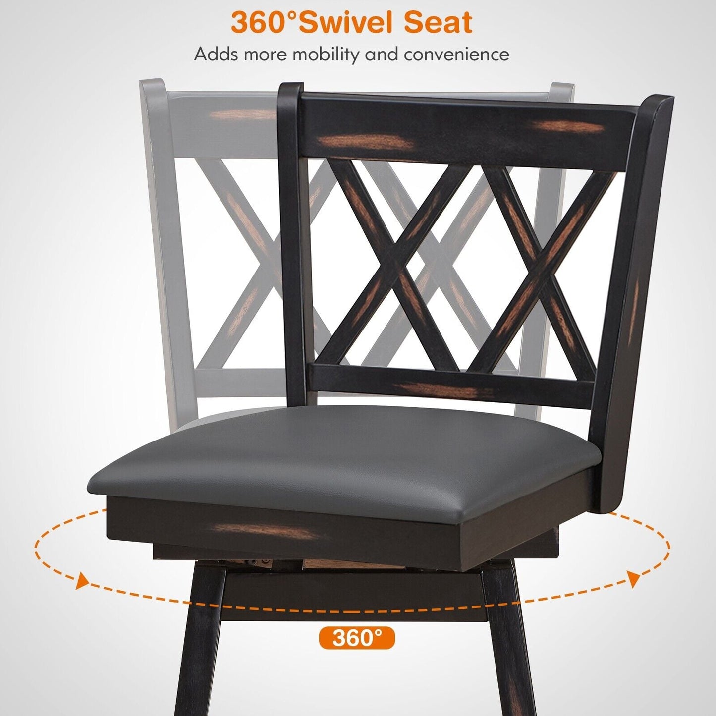 Set of 2 Counter Height Bar Stool with Ergonomic Backrest-Black