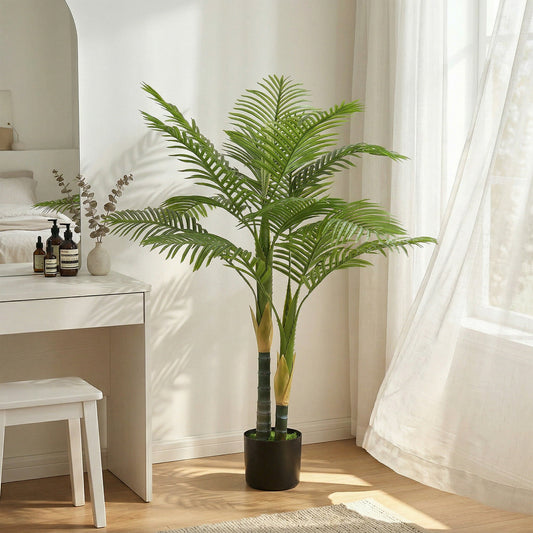 HOMCOM Artificial Palm Tree with 14 PEVA Leaves, 120cm Decorative Artificial Plant with Pot and Moss Effect, Green
