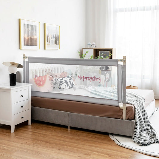 175CM Baby Bed Rail Guard with Double Safety Lock and Adjustable Height-Grey