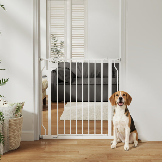 PawHut Extra Wide Dog Gate, with Door Pressure, for Doorways, Hallways, Staircases - White