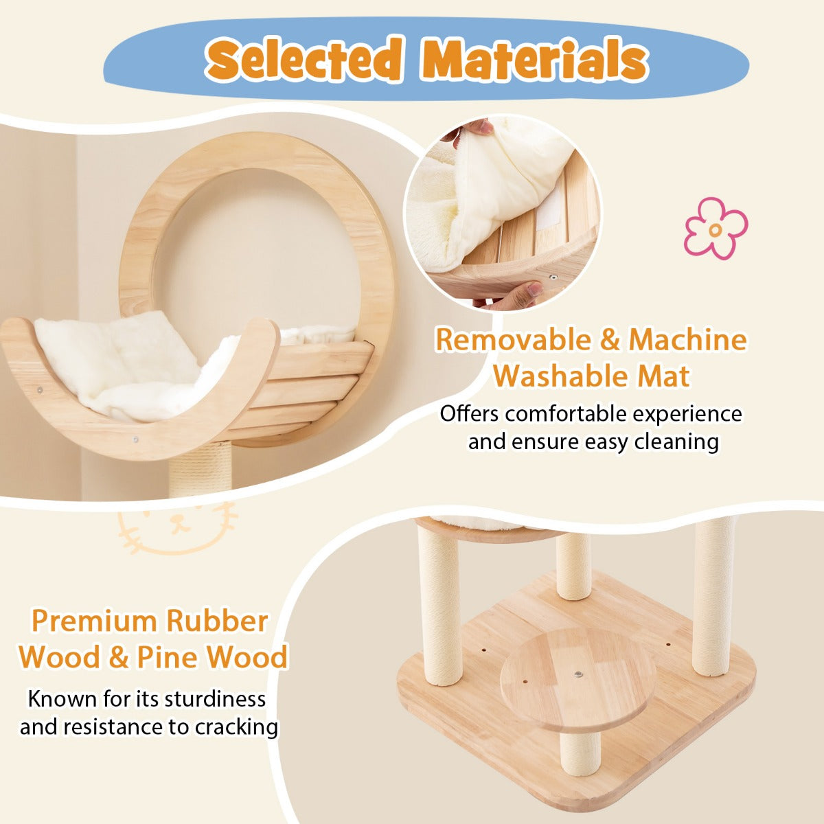 4-in-1 Large Wooden Cat Tower with Space Capsule Nest and Sisal Scratching Posts