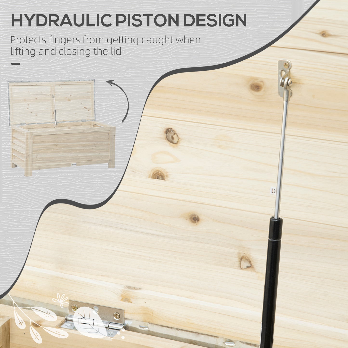 Outsunny 155L Outdoor Storage Box with Metal Top and Shutter Walls, Wooden Outside Tool organiser Container, for Garden, terrace