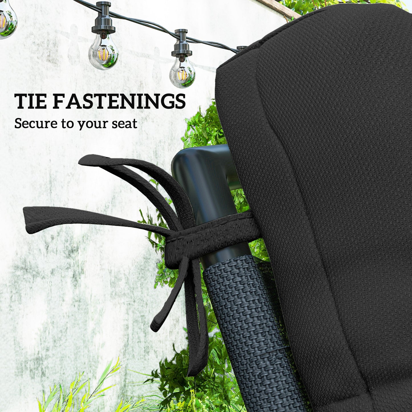 Outsunny 2-Piece Seat Cushion Replacement with Backrest, Garden Patio Chair Cushions Set with Ties, Black