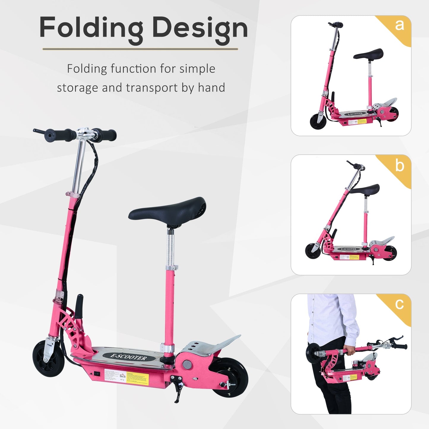 HOMCOM Foldable Powered Scooter with Adjustable Seat, Brake, Pink