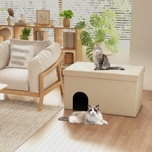 Cat Litter Box Enclosure Hidden Furniture with Urine Proof Litter Mat-Beige