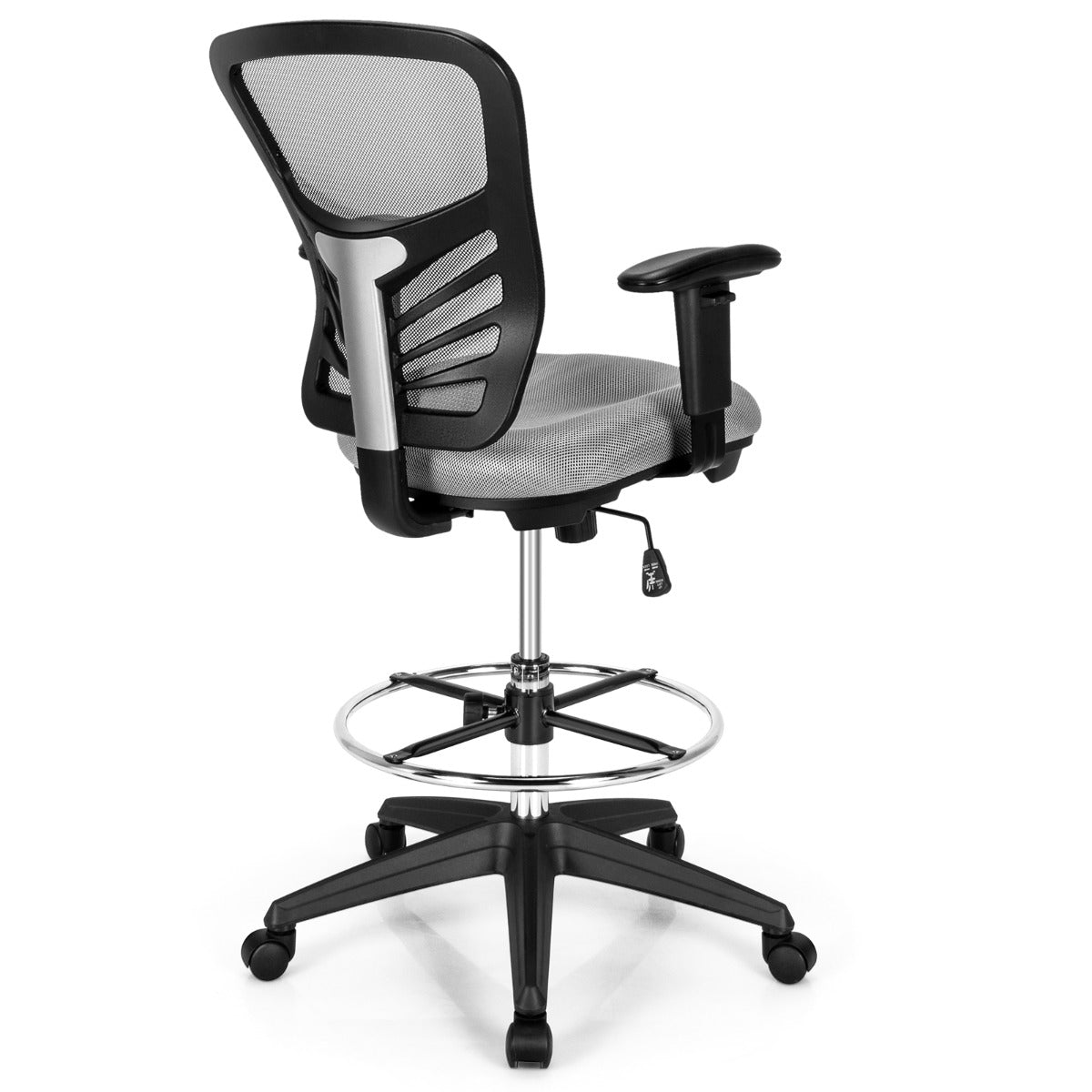 Mid-Back Drafting Chair with Adjustable Foot Ring for Office & Home-Grey