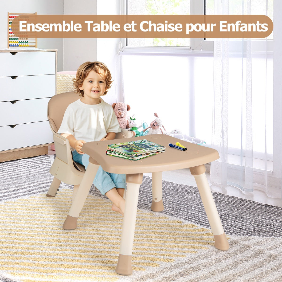 6 in 1 Baby High Chair Convertible Baby Feeding Chair Kids Stool with 5 Point Harness Tray and Brown