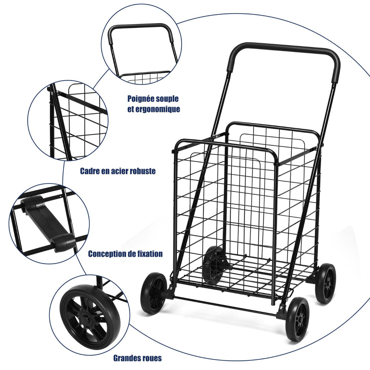 Shopping Cart Folding Shopping Cart Trolley with Wheels Black