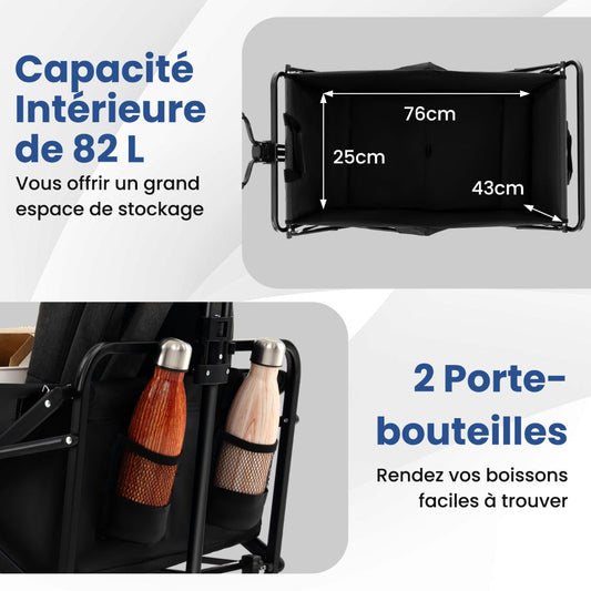 eavy Duty Camping Garden Cart with Adjustable Handle and Drink Holders-Black