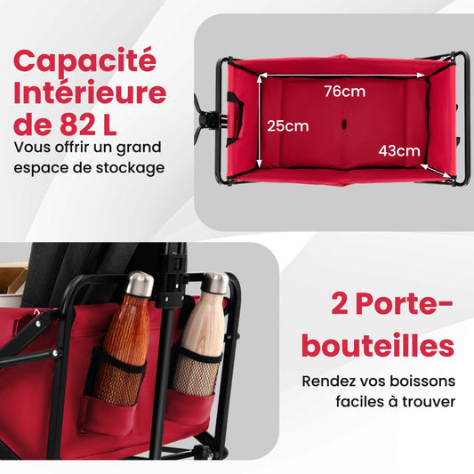 eavy Duty Camping Garden Cart with Adjustable Handle and Drink Holders-Red