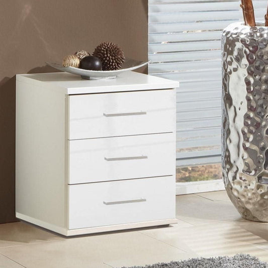 Bedside Table CALLISTO 3 Drawer Nightstand - White 55cm