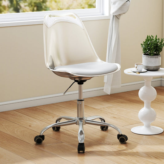 Clear Desk Chair Armless Rolling Acrylic Office Chair with Swivel Seat and PU Leather Cushion-Clear