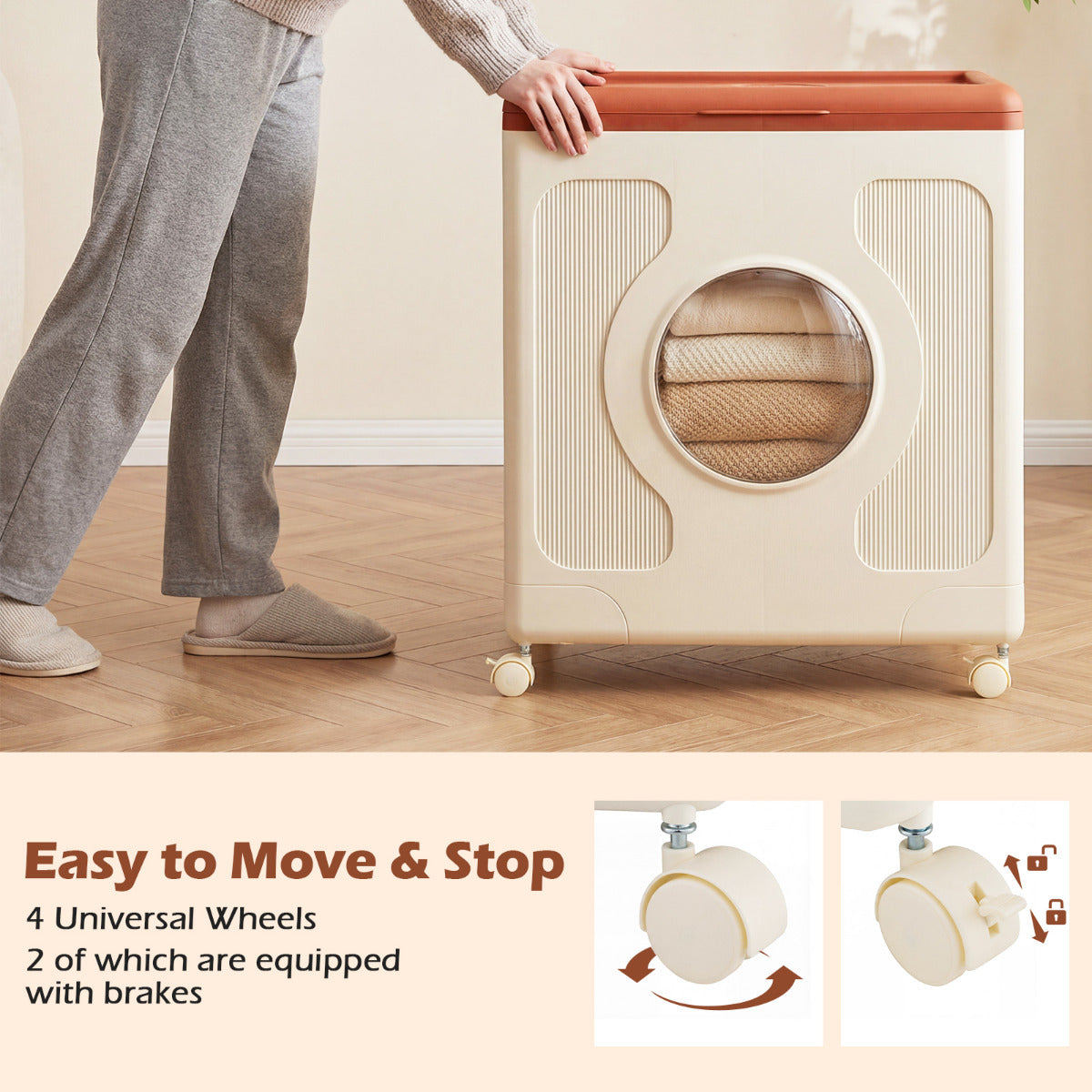 Clothes Storage Box with Lid and Wheels for Bedding Organization-Rustic Brown