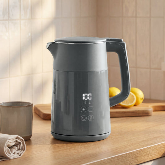 HOMCOM Electric Kettle, 1.7L Fast Boil 3kW Water Kettle with UK Strix Thermostat, LED Display, Keep Warm Function, Grey
