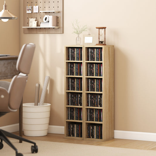 HOMCOM Set of 2 CD Media Display Shelf Unit Tower Rack with Adjustable Shelves, Oak