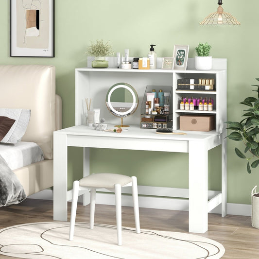 Computer Desk with 3 Storage Shelves and Cable Hole for Study-White