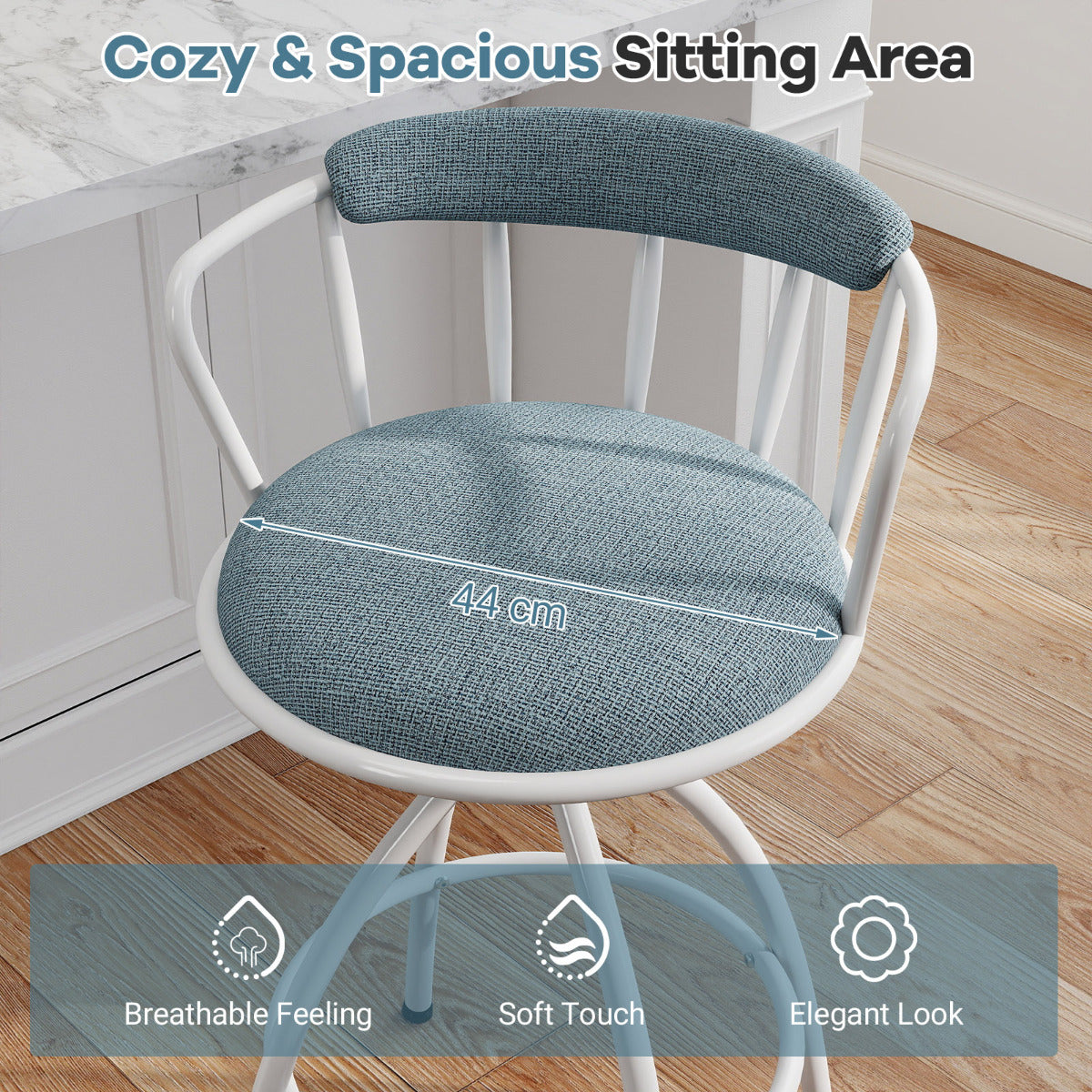 Counter Height Swivel Bar Stools Set of 2 Upholstered Barsools with Backrest-Blue