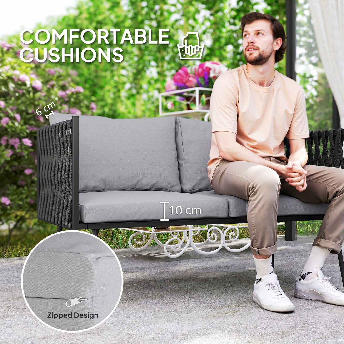 Outsunny 4-Piece Garden Furniture Set with Cushions - Light Grey
