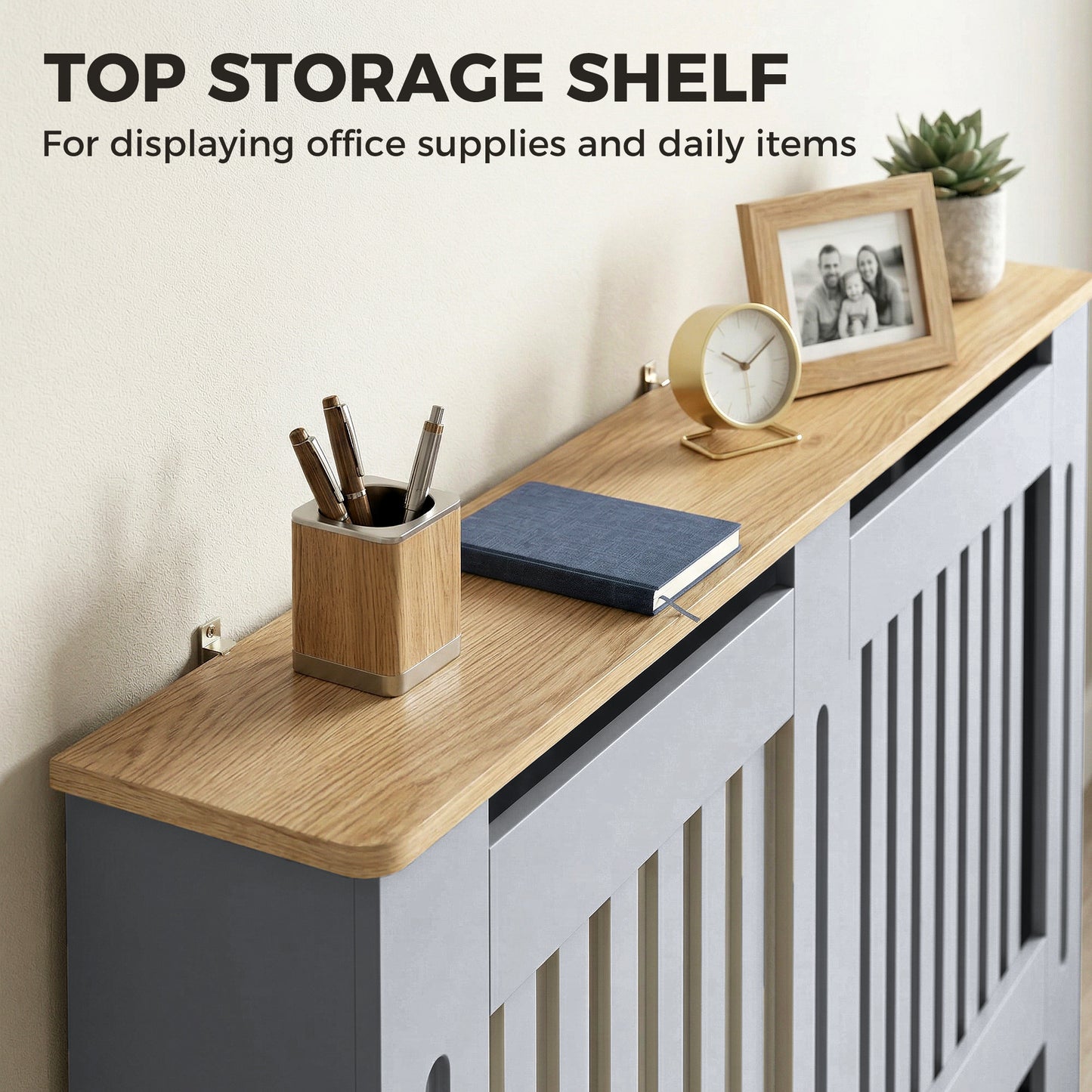 HOMCOM Slatted Radiator Cover, Painted Cabinet with Line Grill Design, 152L Ã 19W Ã 81H cm, Grey