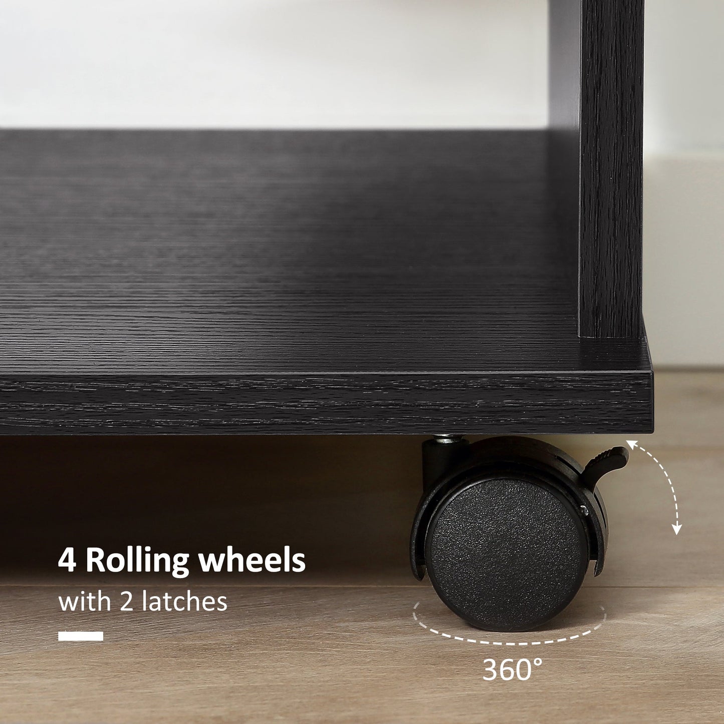 HOMCOM Open Wardrobe on Wheels, Bedroom Wardrobe with Clothes Hanging Rail, 3 Storage Shelves, Mobile Garment Rack for Cloakroom, Hallway, Black