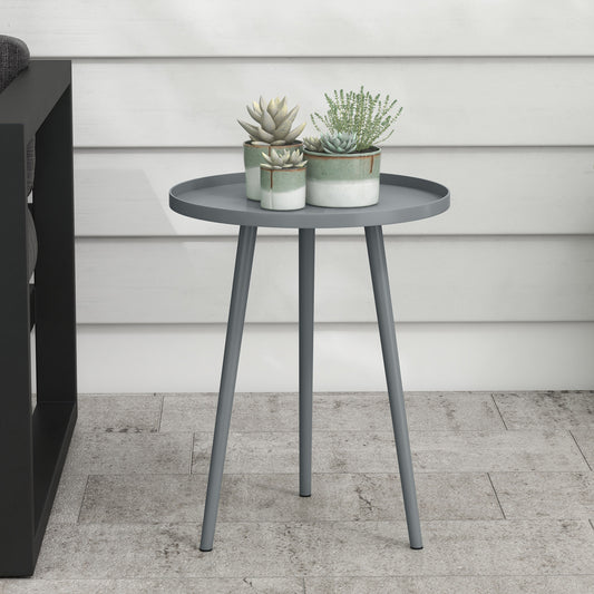 Outsunny Round Garden Coffee Table, Outdoor Side Table with Rounded Steel Edge, ¯40 x 50H cm, Grey